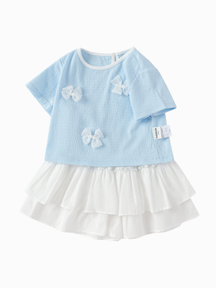 Powder Blue Baby Girl Knit Short Sleeve Suit