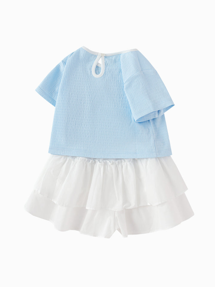 Powder Blue Baby Girl Knit Short Sleeve Suit