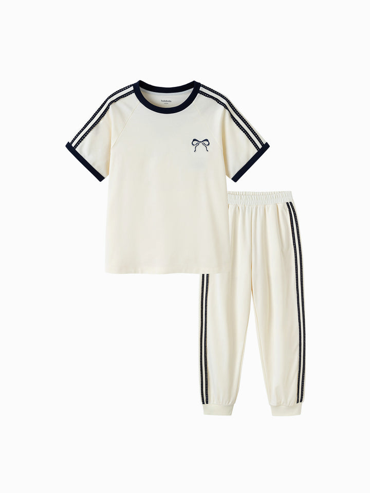 Vanilla White Kids Girl Knit Short Sleeve Suit