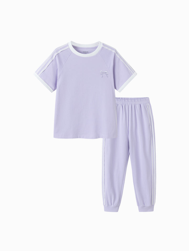 Powder Purple Kids Girl Knit Short Sleeve Suit