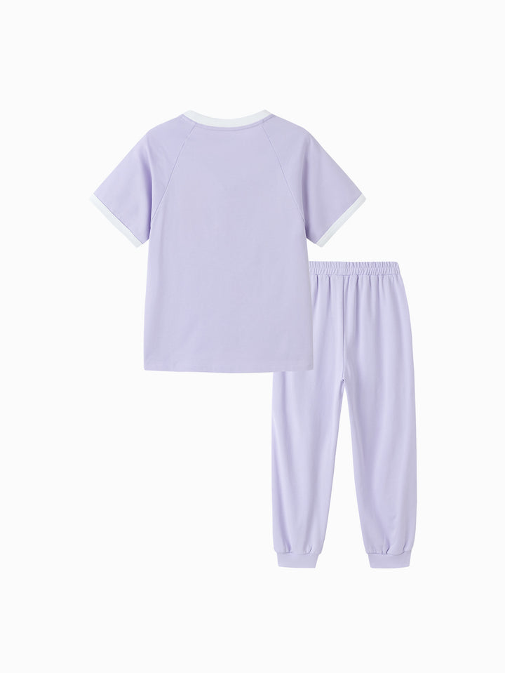 Powder Purple Kids Girl Knit Short Sleeve Suit