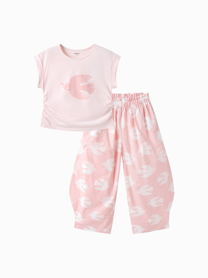 Pink Kids Girl Knit Short Sleeve Suit