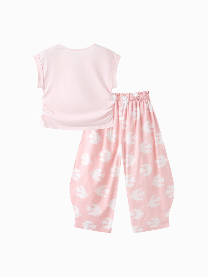 Pink Kids Girl Knit Short Sleeve Suit