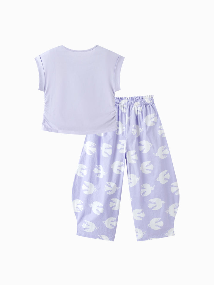 Powder Purple Kids Girl Knit Short Sleeve Suit