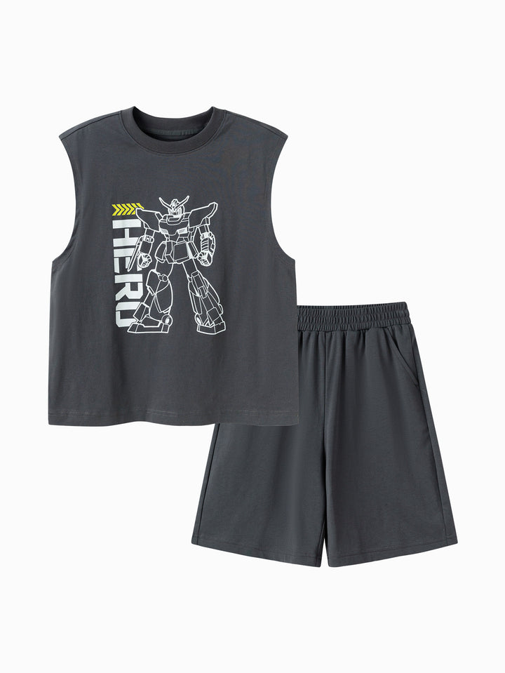 Dark Gray Kids Boy Knit Short Sleeve Suit