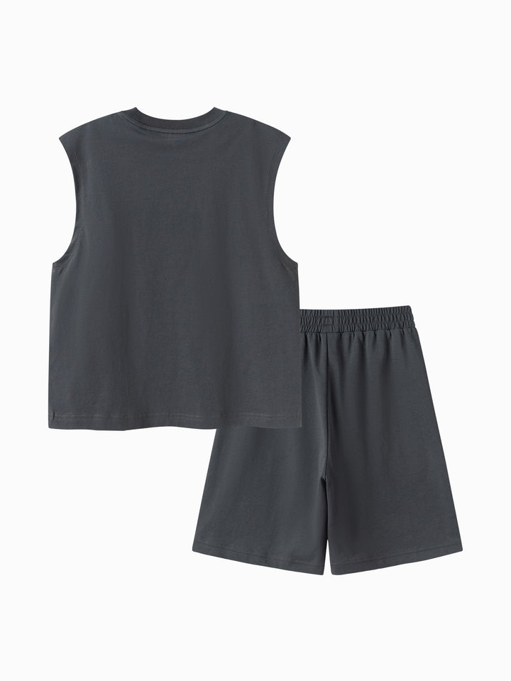 Dark Gray Kids Boy Knit Short Sleeve Suit