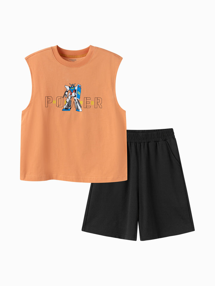 Orange-Red Kids Boy Knit Short Sleeve Suit