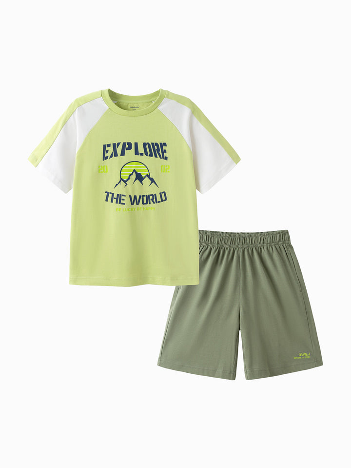 Yellow Green Kids Boy Woven Short Sleeve Suit