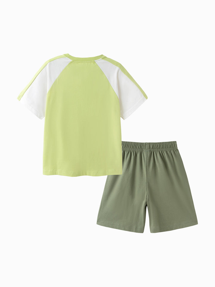 Yellow Green Kids Boy Woven Short Sleeve Suit