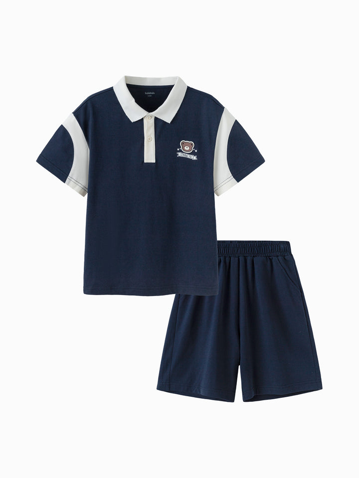 Blue Toddler Boy Knit Short Sleeve Suit