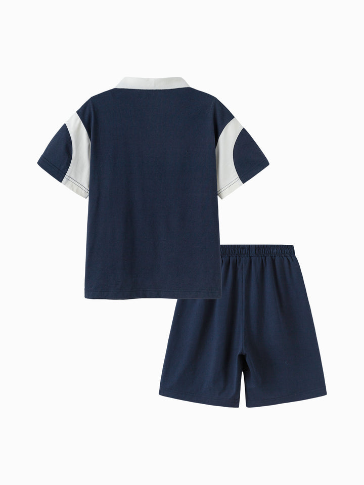 Blue Toddler Boy Knit Short Sleeve Suit