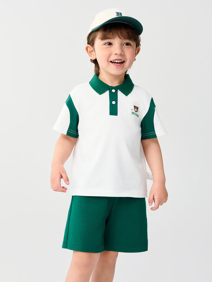 White Green Toddler Boy Knit Short Sleeve Suit