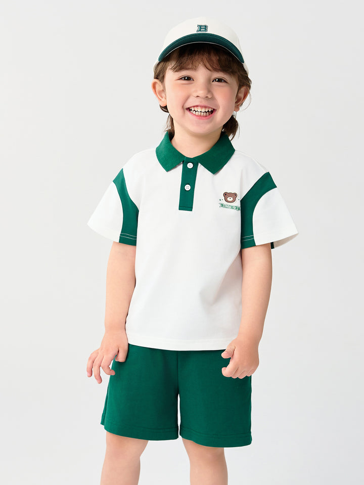 White Green Toddler Boy Knit Short Sleeve Suit