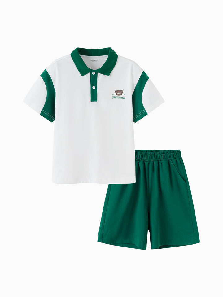 White Green Toddler Boy Knit Short Sleeve Suit