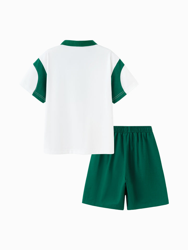 White Green Toddler Boy Knit Short Sleeve Suit