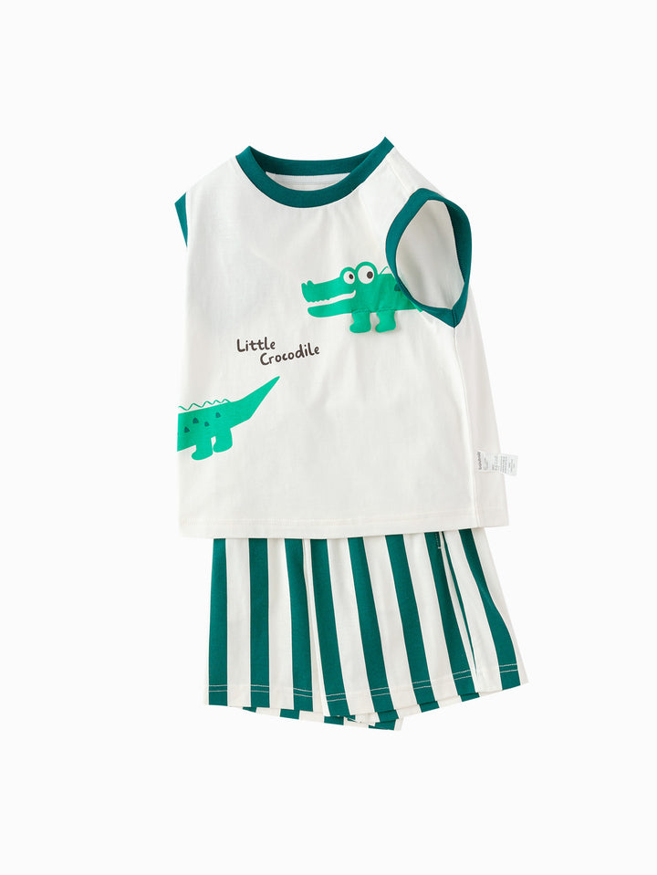 Dark Green Baby Boy Knit Short Sleeve Suit