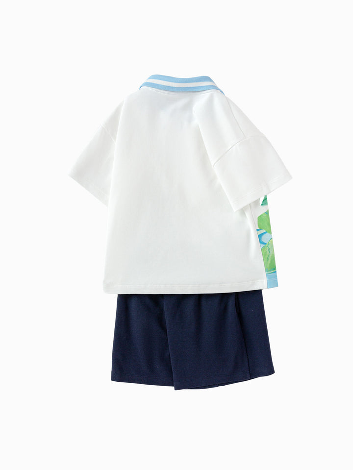 Blue Baby Boy Knit Short Sleeve Suit