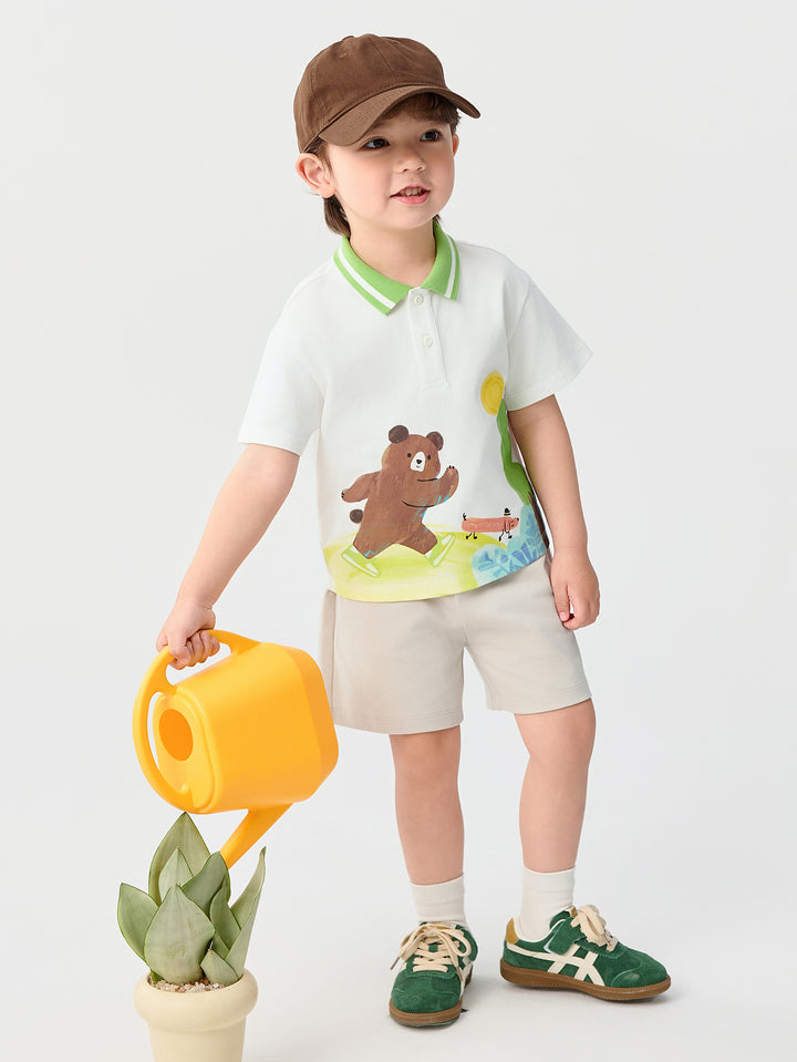 Light Camel Gray Baby Boy Knit Short Sleeve Suit