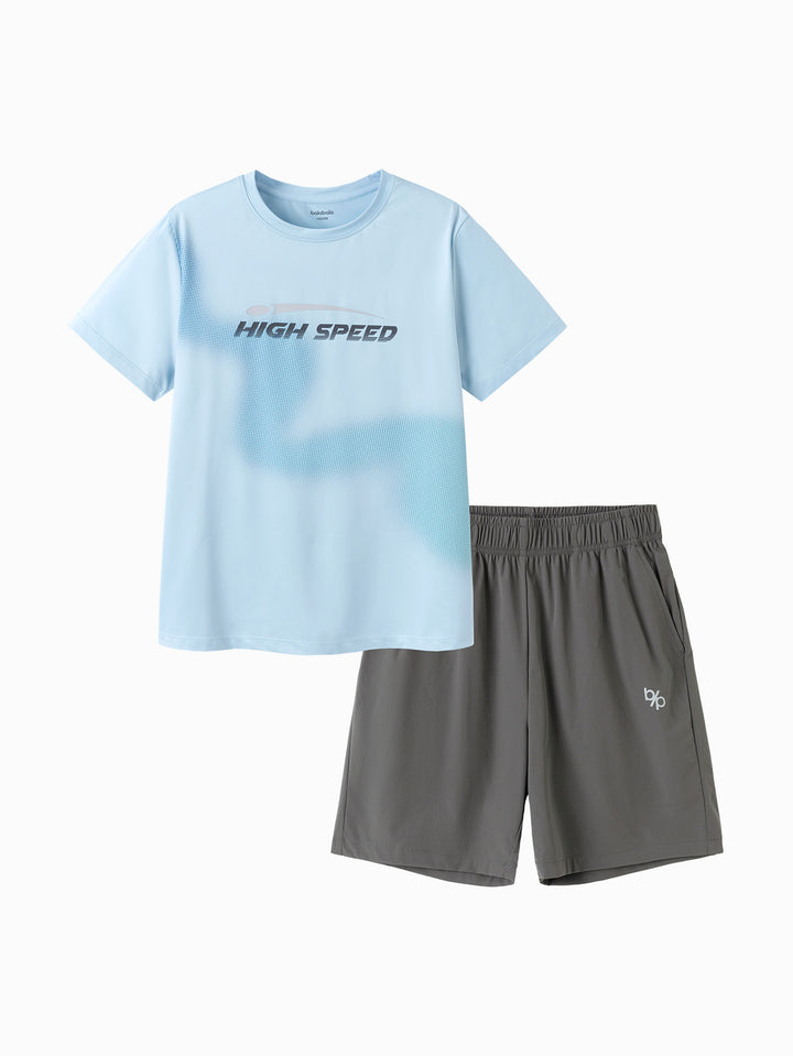 Ice blue Kids Boy Knit Short Sleeve Suit