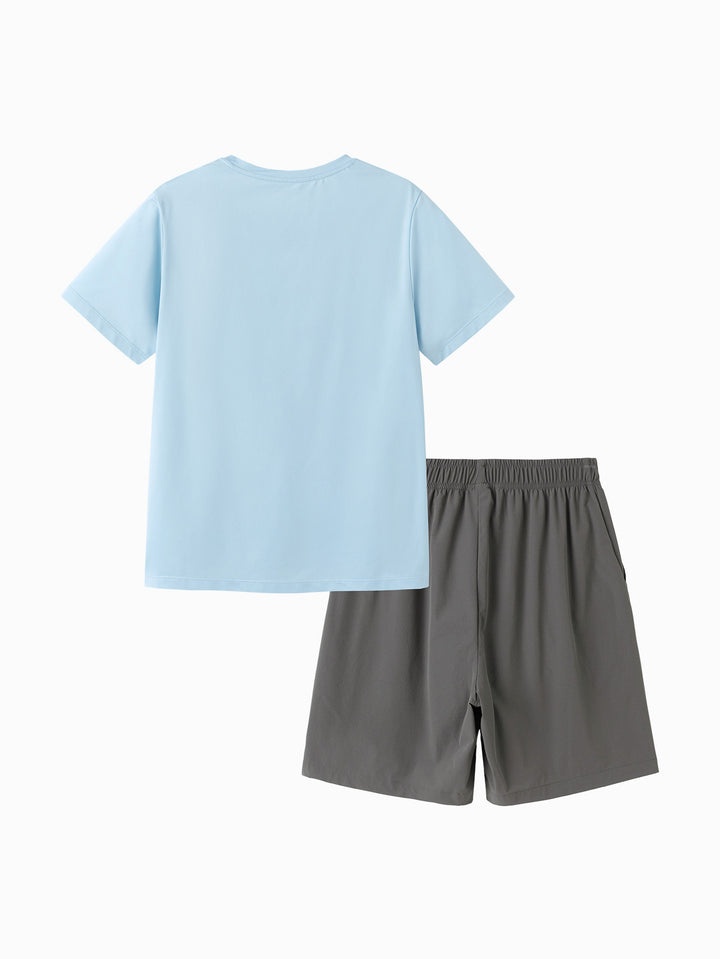 Ice blue Kids Boy Knit Short Sleeve Suit