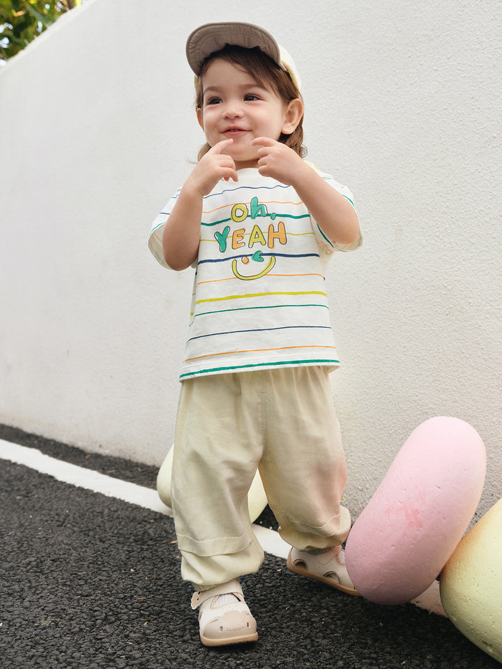 Yellow White Baby Unisex Knit Short Sleeve Suit