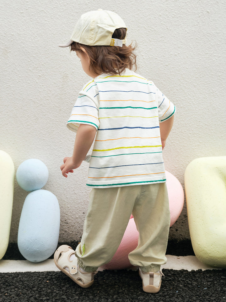 Yellow White Baby Unisex Knit Short Sleeve Suit