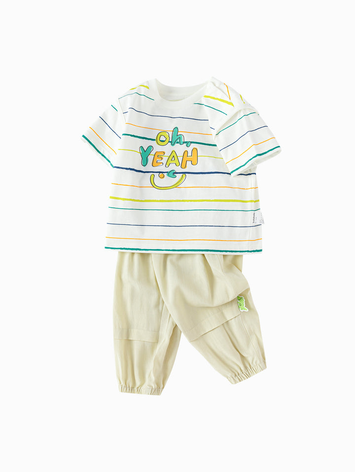 Yellow White Baby Unisex Knit Short Sleeve Suit