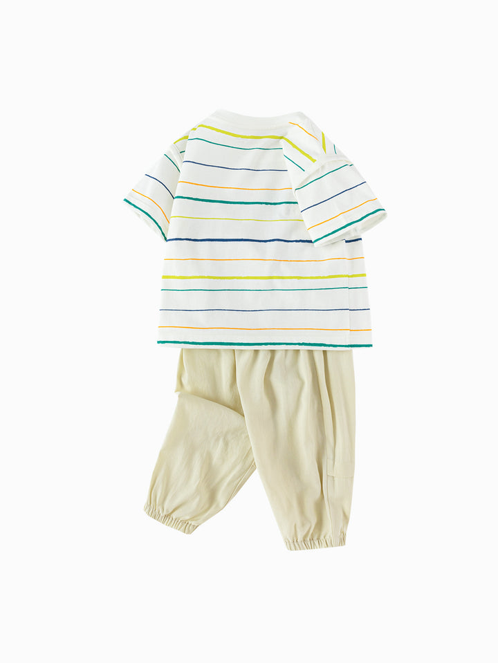 Yellow White Baby Unisex Knit Short Sleeve Suit