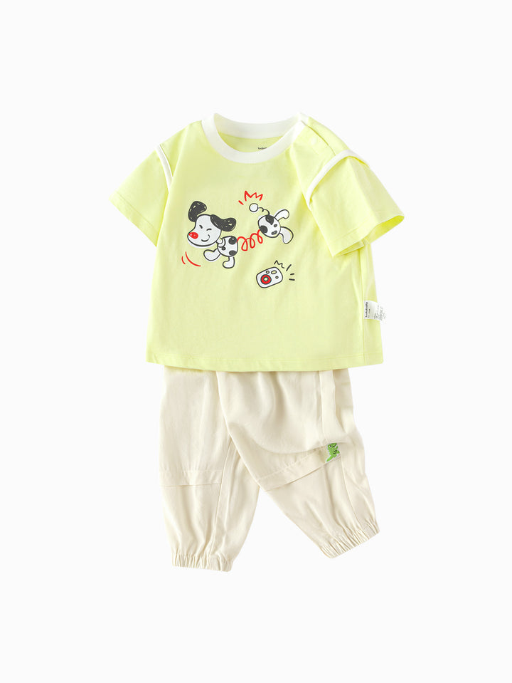 Lemon yellow Baby Unisex Knit Short Sleeve Suit