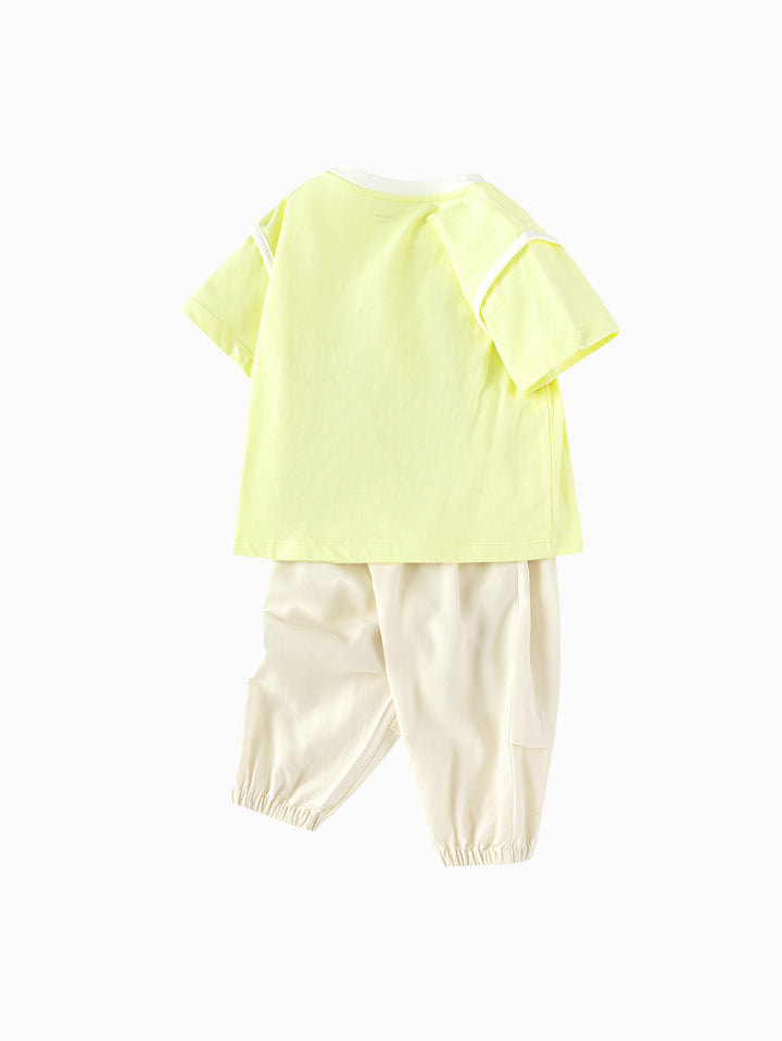 Lemon yellow Baby Unisex Knit Short Sleeve Suit