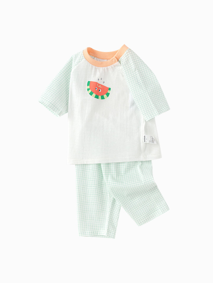 White Green Baby Unisex Round Neck Shoulder Open Underwear Suit