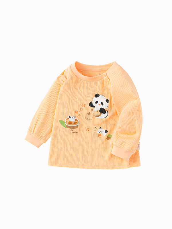 T-shirt à manches longues orange pour bébé fille avec motif panda