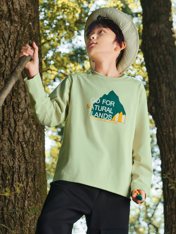 Boy Trend Scenarios Letter Green Hue Long Sleeve T-Shirt