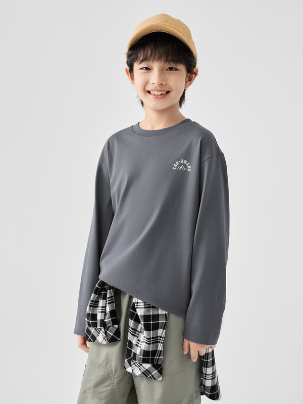 Boy Trend Scenarios Letter Dark Gray Long Sleeve T-Shirt