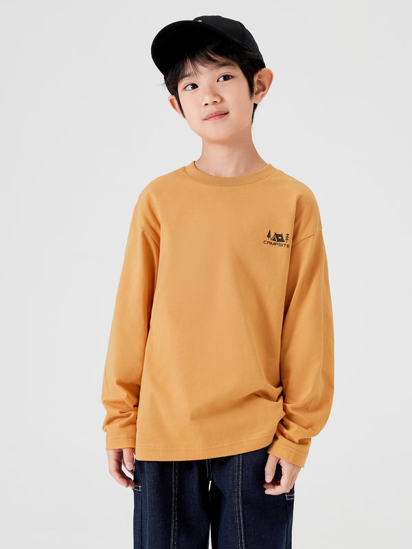 Boy Trend Scenarios Letter Dark Yellow Brown Long Sleeve T-Shirt