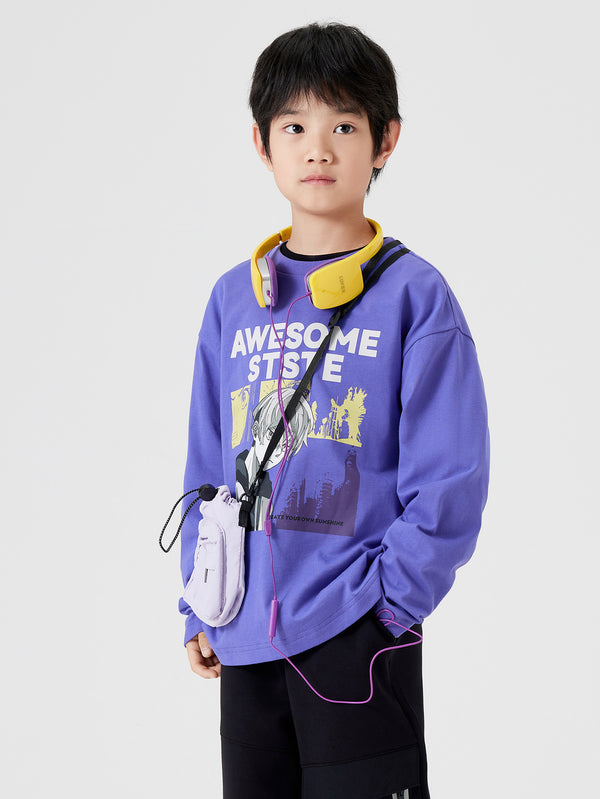 Boy Trend Scenarios Comic pattern Violet Long Sleeve T-Shirt