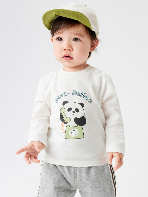 T-shirt unisexe à manches longues pour bébé panda blanc cassé