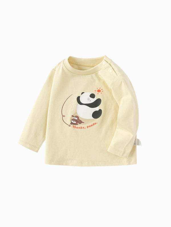 Unisex Baby Panda Beige Long Sleeve T-Shirt