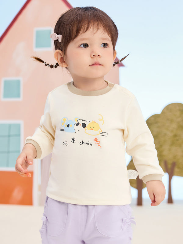 T-shirt unisexe à manches longues pour bébé avec imprimé animal blanc crème