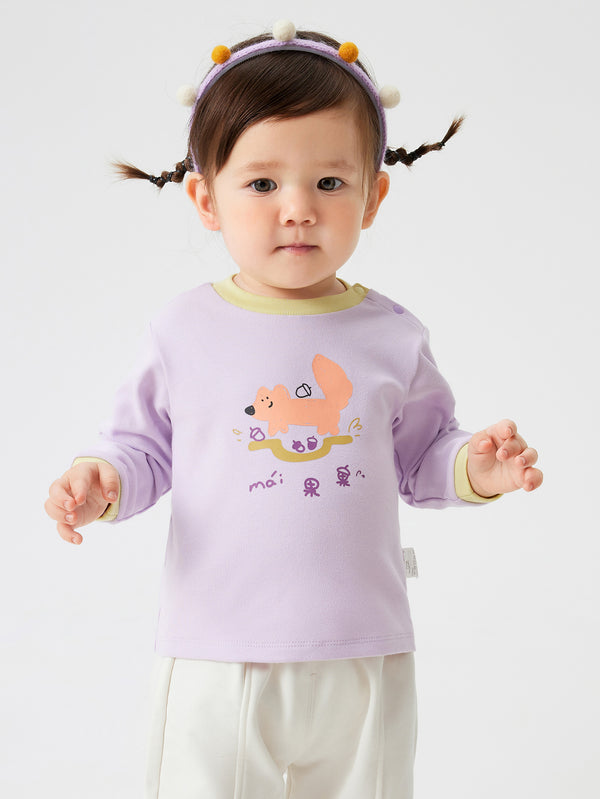 T-shirt unisexe à manches longues pour bébé avec motif animal violet