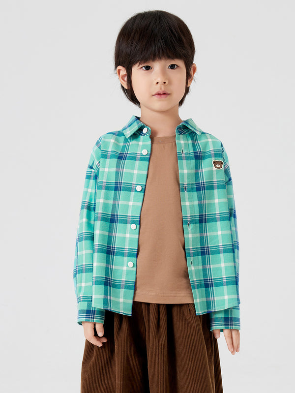 Boy Trend Scenarios Plaid Green Hue Long Sleeve Shirt