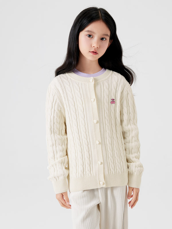 Girl Trend Scenarios Cherry embroidery patch White Hue Sweater