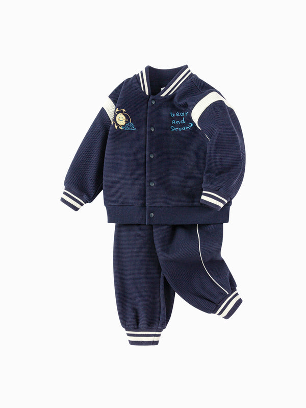 Ensemble unisexe à manches longues pour bébé, motif soleil et lune, bleu foncé