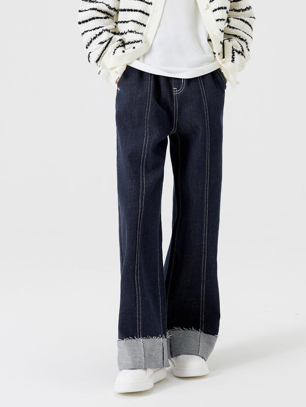 Girl Trend Scenarios Letter Denim Dark Blue Trousers