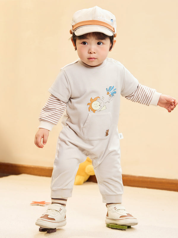 Unisex Baby Kangaroo patch Shaka Jumpsuit