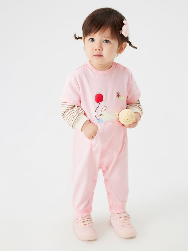 Unisex Baby Kangaroo patch Pink Jumpsuit