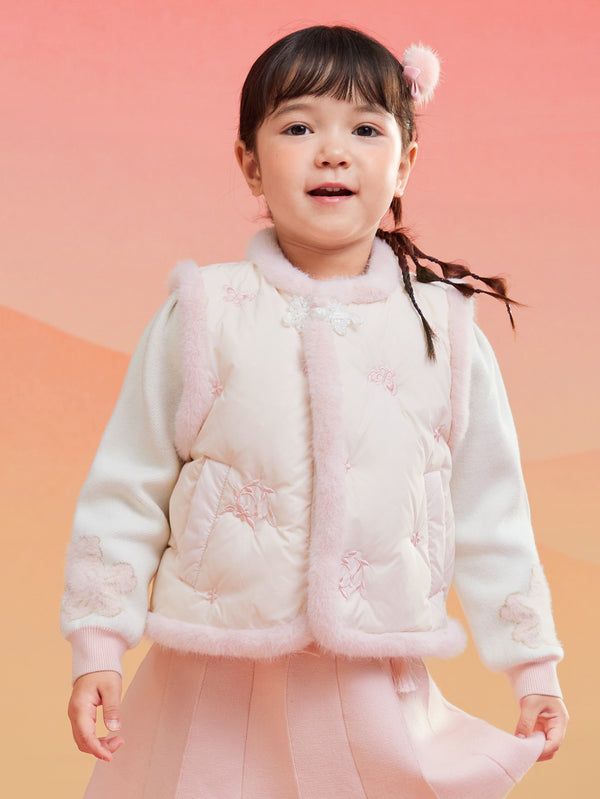 Gilet boutonné brodé de papillons et de fleurs pour petite fille