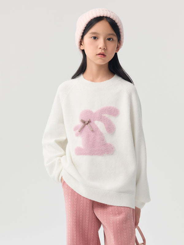 Pull à manches raglan avec nœud en forme de lapin pour fille et enfant