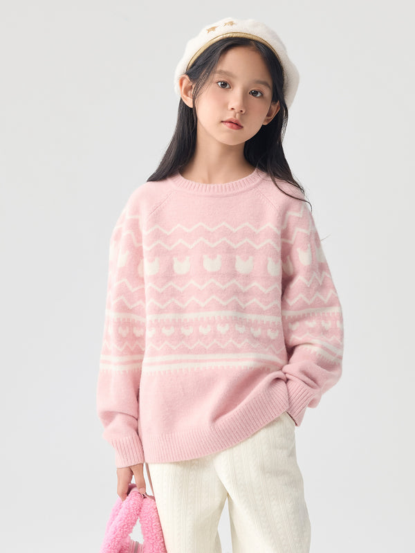 Girl Kid Loose Fit Fair Isle Sweater