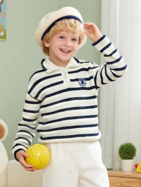 Unisex Toddler And Kid Stand-Up Collar Preppy Sweater With Embroidered Patches